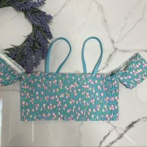 Art Class floral smocked cold shoulder little girl swim top B4-26